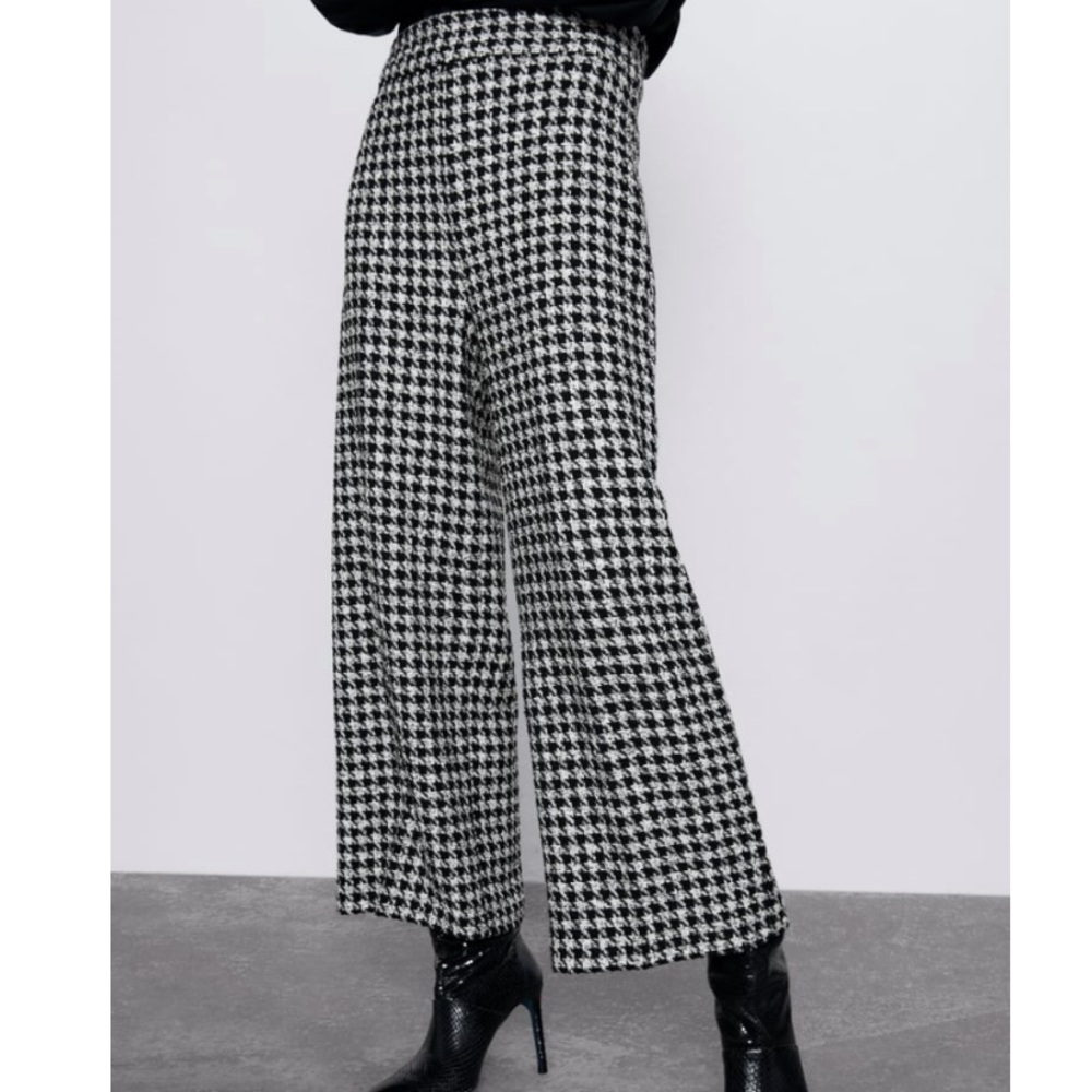 ZARA HOUNDSTOOTH TROUSERS Wide leg High Waist